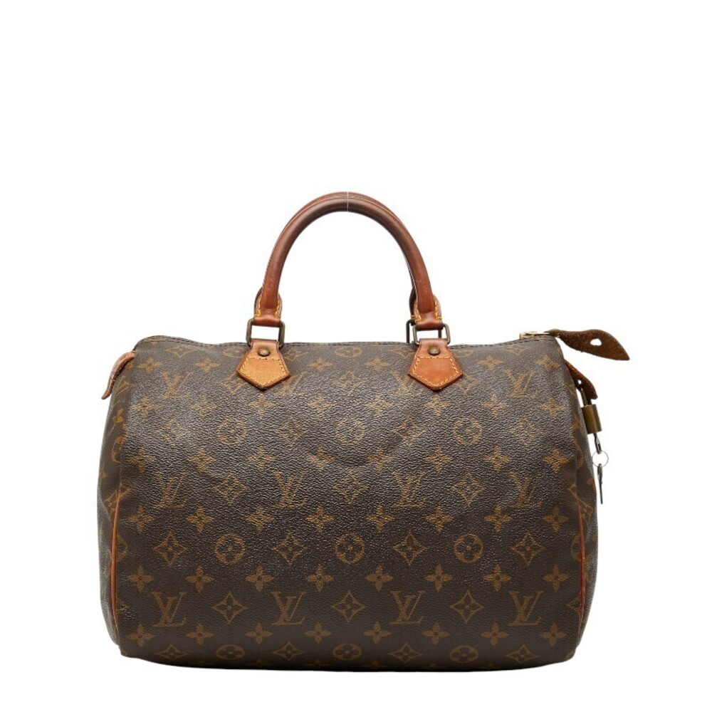 Louis Vuitton Monogram Speedy Handbag Travel Bag Boston Brown Leather